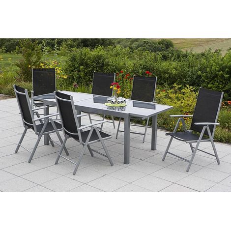Amalfi Set 7tlg 6 Sessel schwa Tisch 140(200)x90cm Alu/Textil