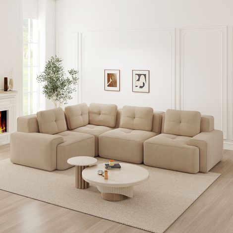 Sofá sin marco para salón, sofá de oficina, sofá modular, cómodo, tapizado en pana, de asiento profundo, no requiere montaje, diseño antideslizante. Beige.