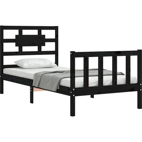 Massivholzbett mit Kopfteil Schwarz vidaXL (1/4)