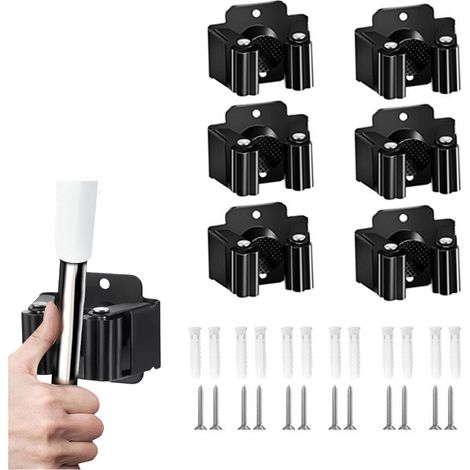 Mopphalter – 6-teilig – Besenhalter – Besenaufhängungssystem – Wandhalterung – Türhänger – Badezimmeraccessoires – Küchenaufbewahrung – Werkzeughalter – Organizer-Haken – Gartengeräte – Edelstahl – Sc (1/5)