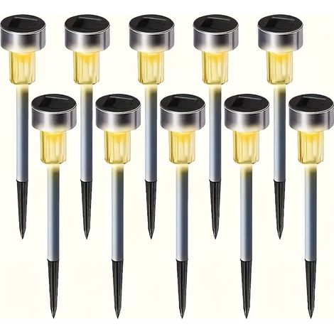 Lot de 10 lampes solaires LED d'extérieur en acier inoxydable, décoration paysagère solaire pour jardin, lumière blanche-AquaForge