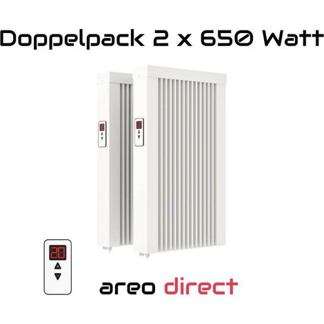 Elektroheizung Doppelpack 2x 650 Watt Flächenspeicherheizung areo direct - simples Thermostat - Appsteuerung ohne Zusatzhardware möglich von eVARMO