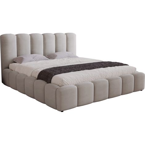 Lit capitonné 160x200 Florent avec cadre en métal- tissu velours, rangement - Gris clair (Magic Velvet 2218)