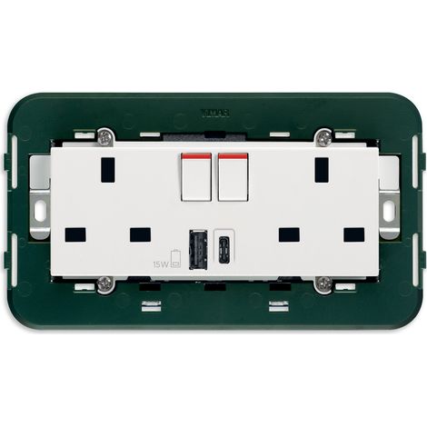 VIMAR - 14224.AC 2 tomas 2P+T13ABS+interruptor rojo+USBA+C blanco