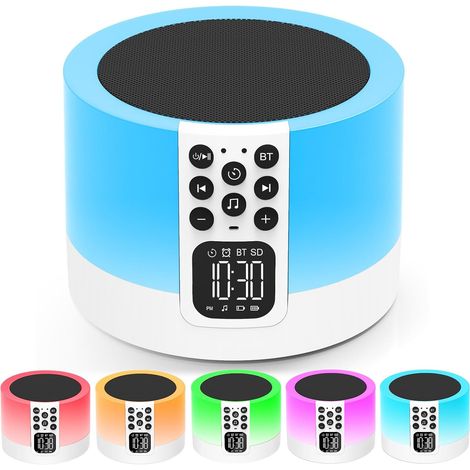 Enceinte Bluetooth Reveil Veilleuse, Réveil Haut-Parleur Réveil Lumineux avec Lecteur de Musique, Lampe de Chevet Tactile avec 30 Sons Sommeil, Minuterie, Cadeau pour Bébé Enfant Ado (1/5)