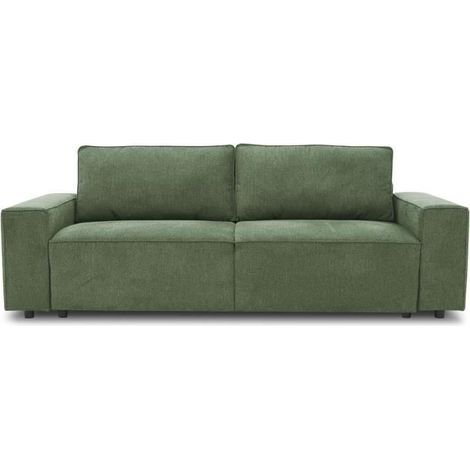 Canapé convertible 3 places JOSH - Tissu Loft Olive - Coffre de rangement - L 239 x P 117 x H 65 cm (1/5)