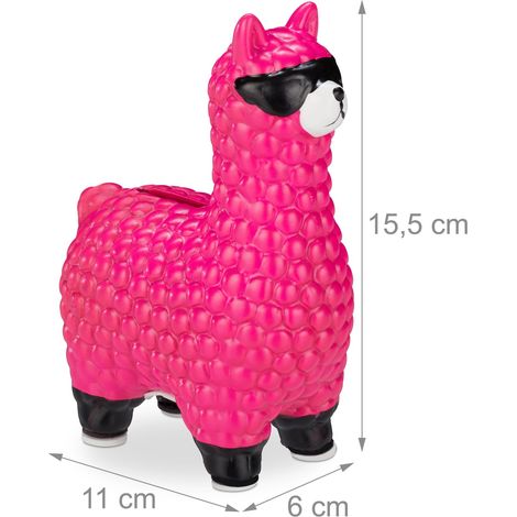 Salvadanaio originale lama con occhiali da sole 15,5 x 11 x 6 cm in ceramica rosa 130005431