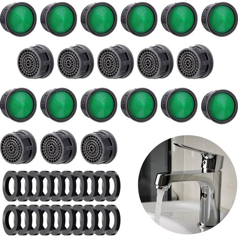 Lot de 20 aérateurs de robinet, pièces de rechange avec joint de cache de robinet, limiteur de débit, insert de filtre, économie d'eau, limiteur de débit pour salle de bain, cuisine (1/5)