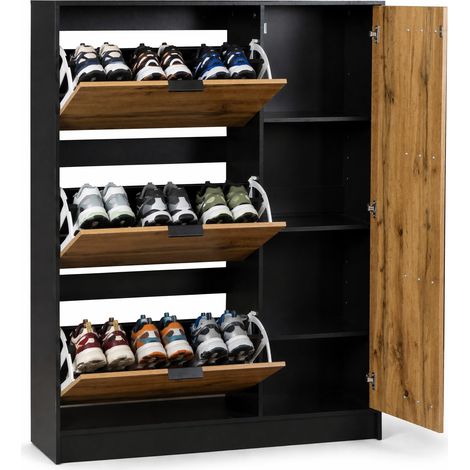 ELVMI Scarpiera con 3 ante ribaltabili e 1 anta per ingresso in MDF 100 x 30 x 130 cm Naturale Nero (1/5)