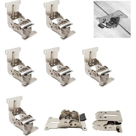 0-90-180 Degree Self-Locking Folding Hinge Drop-Leaf Table Extension Panel, Folding Bracket, 8-Pack Iron Folding Workbench Accessories in Silver (1/5)