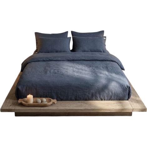 Parure de lit en double gaze de coton 260 x 240 cm Floria bleu marine