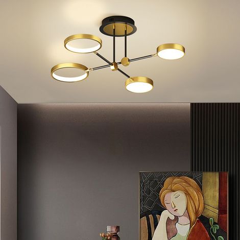 Lustre moderne à 4 têtes, plafonnier LED 48 W avec télécommande, suspension à intensité variable, lampes suspendues, 3 températures de couleur, 75 cm (1/5)