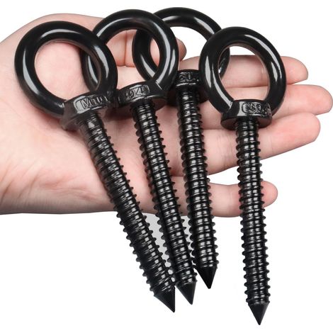 Piton à Visser, Boulon à Oeil Galvanisé M10 x 80mm 4 Pièces(noir) Crochets à œillets Robustes Crochet vis Piton Inox Charge Lourde Avec pas de vis pour Hamacs, Stores, Chaises Suspendues (1/5)