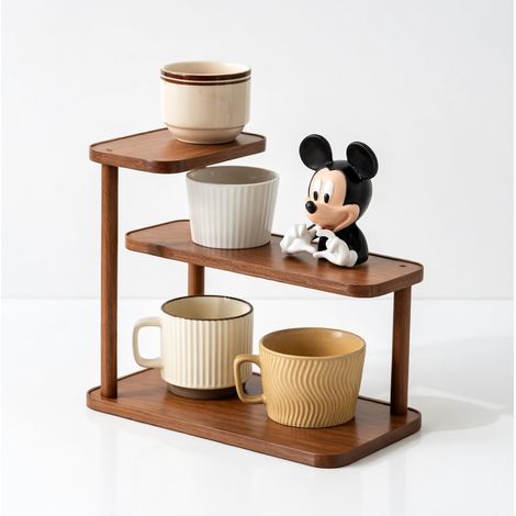 Etagere a tasses en bois de noyer, 3 niveaux 30 cm — presentoir (1/5)