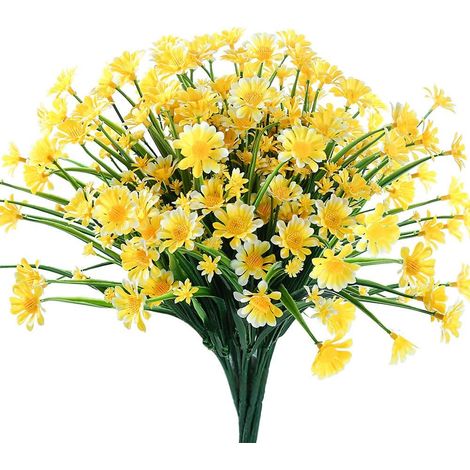 Daisy Artificielle - Fleur Synthétique pour Extérieur et Intérieur - Bouquet de 7 Tiges Flexibles avec Feuillage Vert Dense - Lot de 6 (1/5)