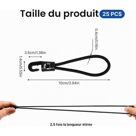 Mini Bungee Cord with Hook, Small Elastic Tensioner 10 cm for Tarpaulin Tent Sail Shade Camping Garden Bungees Hooks Outdoor (1/4)