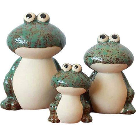 Lot de 3 figurines de grenouilles en céramique verte, statuettes miniatures (1/5)