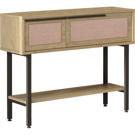 Mesa consola 100 x 30 x 76 cm efecto roble con aspecto de ratán negro 030010879