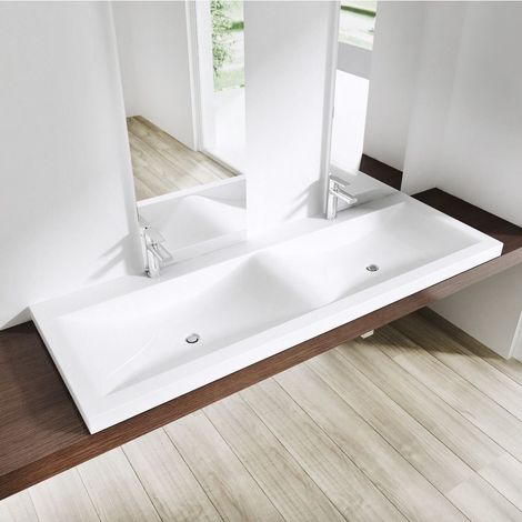 Bathroom Cloakroom 1200 x 480mm (WxD) Large Stone Resin Dual Bathroom Basin - Self Rimming Drop In Double Sink - Semi Recessed - Durovin Bathrooms (1/5)