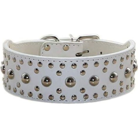 Hundehalsband aus PU-Leder mit Nieten (Weiß, Größe S) (1/5)