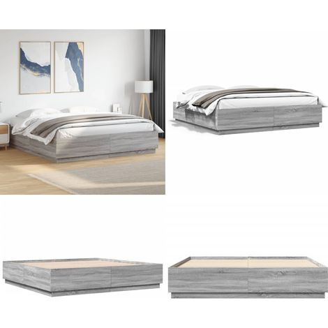 Bettgestell Grau Sonoma 200x200 cm Holzwerkstoff - Holzbettfassungen - Doppelbett Gestell - Betten Grau - Modernes Bett - Bett Gestell Holzwerkstoff - Home & Living (1/5)