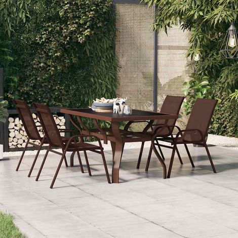 vidaXL Table de jardin Marron et noir 140x70x70 cm Acier et verre (1/5)