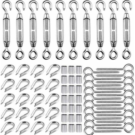 M5 Tendeur Kit pour 1/16quot Cable Metalique,Kit de Tendeur en Acier Inoxydable 304,M5 Tendeur Crochet et oeil,M2 cosses de cble, M5 Crochets à Vis à Oeillet,M2 Manchons de Cble (1/5)