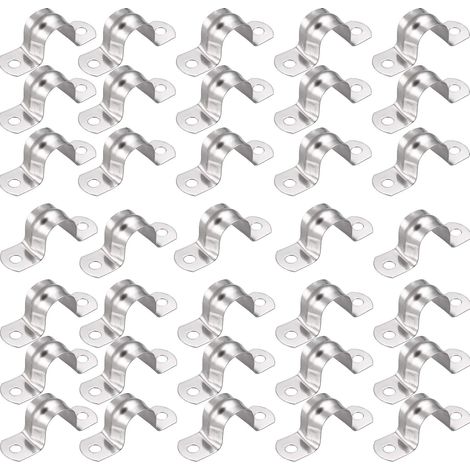 40Pcs Tuyau Rigide, 20mm U Tube 304 en Acier Inoxydable Collier de Serrage pour Fixation en U de Collier de Fixation pour Fixation de Tuyau - Métal 2 Trous Tuyau Rigide Sangles (1/5)