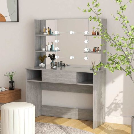 Table de maquillage avec miroir et éclairage LED MDF gris béton 100 x 40 x 135 cm - PANGIVO (1/5)
