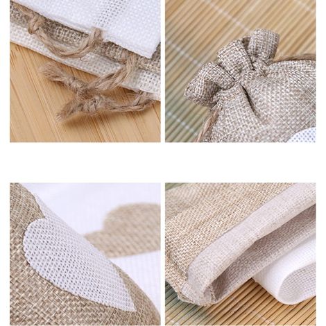 Lot de 20 - Pochettes Sachets En Lin Chanvre - Cœur Sac Cadeau - Sac Toile De Jute Avec Cordon De Serrage - Pochette Lin Réutilisable Pour Mariages (1/5)