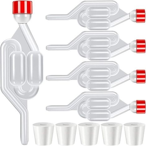 Set di 5 gorgogliatori per fermentazione, in plastica trasparente, con 5 tappi di fermentazione, ideale per la produzione di birra, vino e sidro. (1/5)
