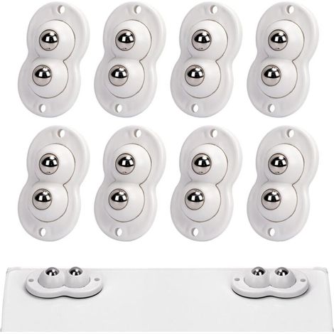 Juego de 8 ruedas para muebles pequeños FOREHILL, ruedas con doble rodamiento de bolas, rotación de 360°, ruedas universales para cubos de basura, cajas y muebles pequeños, blancas (1/5)