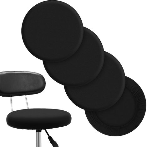 Housses de tabouret de bar rondes Housses de coussin de tabouret lavables Housses de chaise de bar élastiques pour chaise de 14 à 17 pouces (Noir, 4) (1/4)
