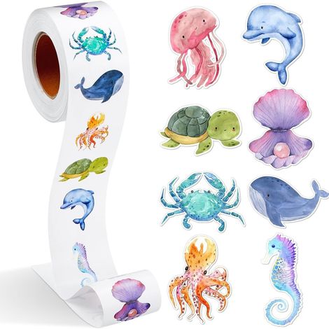 500 Autocollants, Animaux marins, PVC imperméable, 5 cm, Décoration pour enfants (1/5)