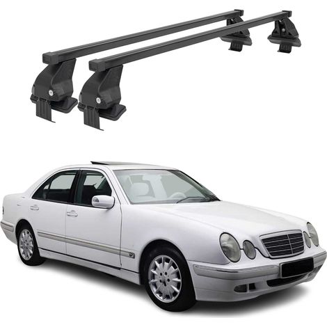 OMAC Dachträger Querträger Stahl für Mercedes E Klasse W210 1996-2002 – Abschließbar – City-Crash-getestet – DIN 75302:2019 – ISO/PAS 11154:2006 – Max. 50 kg Schwarz (1/5)