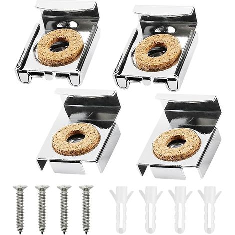 4 Pièces Support Mural Miroir sans Cadre, Clips pour Miroir, Kit de Montage Mural en Verre sans Cadre Fixation Clips De Miroir en Acier Inoxydable pour Accrocher et Fixer le Miroir ou le Verre (4) (1/5)