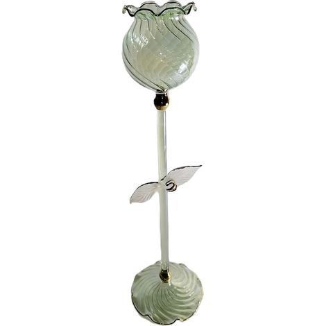 Porta candela candeliere bugia in vetro soffiato con fiore bianco h 30 made in Italia  particolare vintage moderno (1/5)