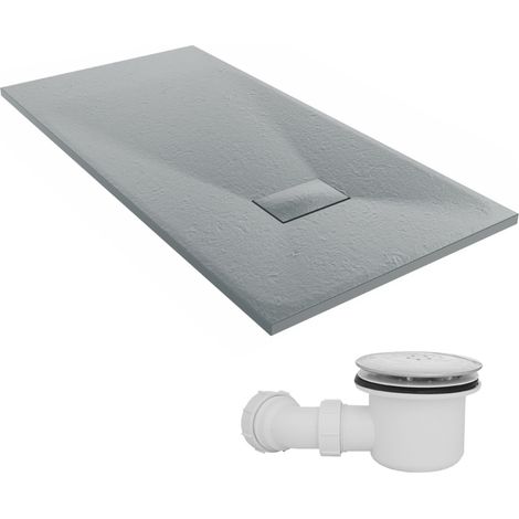 NRG 1400 x 700mm SMC Anthracite Rectangle Slate Effect Bathroom Shower Tray & Fluidmaster Fast Flow Waste Trap