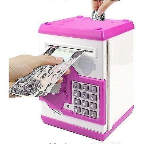 Tirelire rose - Cadeau idéal pour les enfants - Fermeture électronique à code - Mini distributeur automatique pour billets et pièces (1/4)