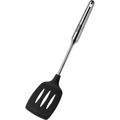 Spatule à crêpes en silicone ajourée avec manche en acier inoxydable, ustensile de cuisine résistant aux rayures (1/5)