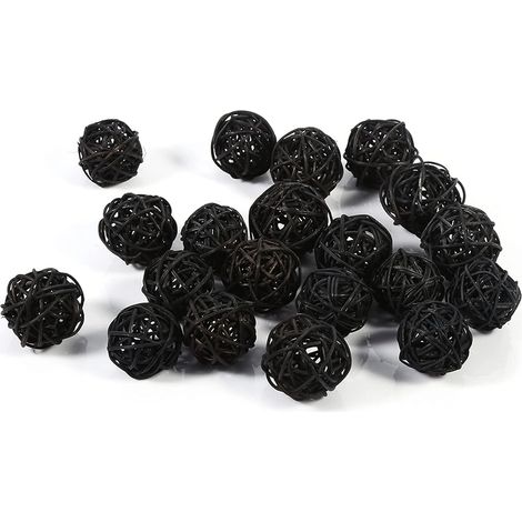 QAZQA Boules de Rotin en Osier Bricolage Artisanat à La Main Vigne Boule Ronde Pendentif Décoration de Table de Mariage pour Bébé Chambre Pépinière Maison 20 Pièces 5 Cm,noir (1/5)