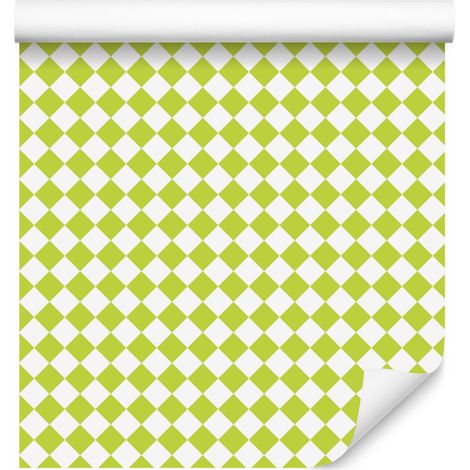 Carta da parati geometrica a rombi, verde lime e crema, per soggiorno e camera da letto, 50x1000 cm. (1/5)