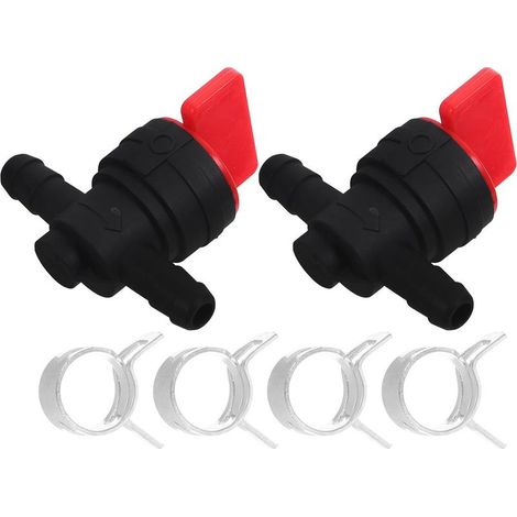 Lot de 2 Vannes d'Arrêt de Carburant Droite 180° 4 Colliers de Serrage pour Tondeuse à Gazon Petit Moteur Robinet pour Conduite de Carburant Pièce d'Entretien Polyvalente pour (1/5)