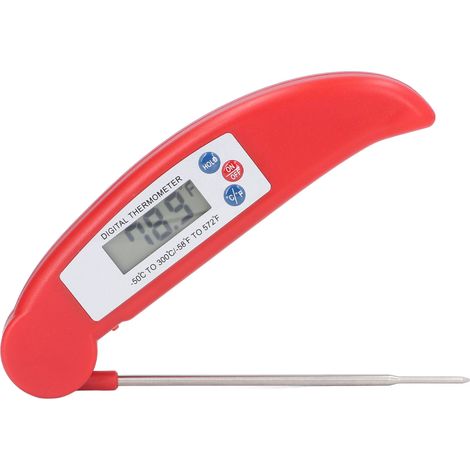Rote, faltbare Temperatursonde für Grill, Drehspieß, Küche und Lebensmittel – elektronisches Nadelthermometer, Batterie nicht im Lieferumfang enthalten (1/5)