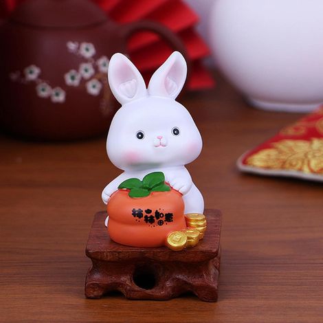 Statue lapin nouvel an chinois en résine petit lapin chanceux décoration zodiacale pour bureau et salon