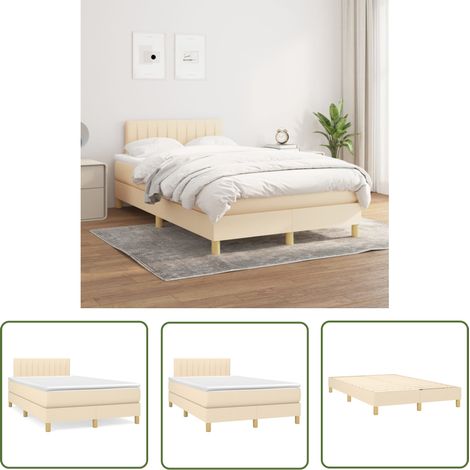 The Living Store Sommier à lattes de lit avec matelas Crème 120x200 cm Tissu - Lit Plateforme - Lit Double - Literie - Matelas À Ressorts Ensachés - Têted Lit Ajustable (1/5)