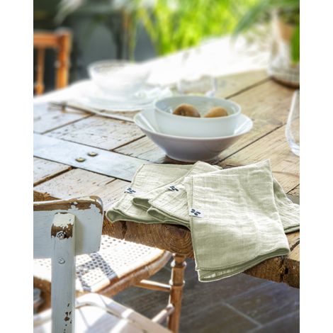 Lot de 3 serviettes de table "Gaïa" 40 x 40 cm "Gaze de Coton" - Gaïa Vert d'Eau - Gaia Vert d'Eau -