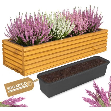 Jardinière Bois Bogateco 64x20x14 cm avec Bac Brun Clair (1/5)