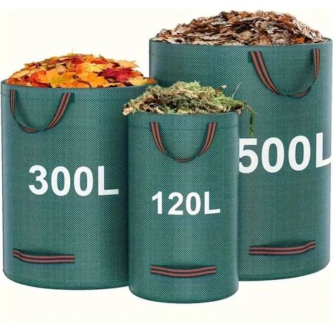 Sacs à déchets de jardin en polypropylène ultra-résistant (120 L) - Sacs réutilisables pour débris végétaux et feuilles, en tissu industriel avec poignées. (1/5)