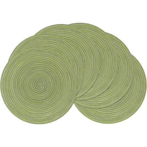 Set di 6 sottobicchieri rotondi verdi, 38x38 cm, in cotone intrecciato, lavabili. (1/5)